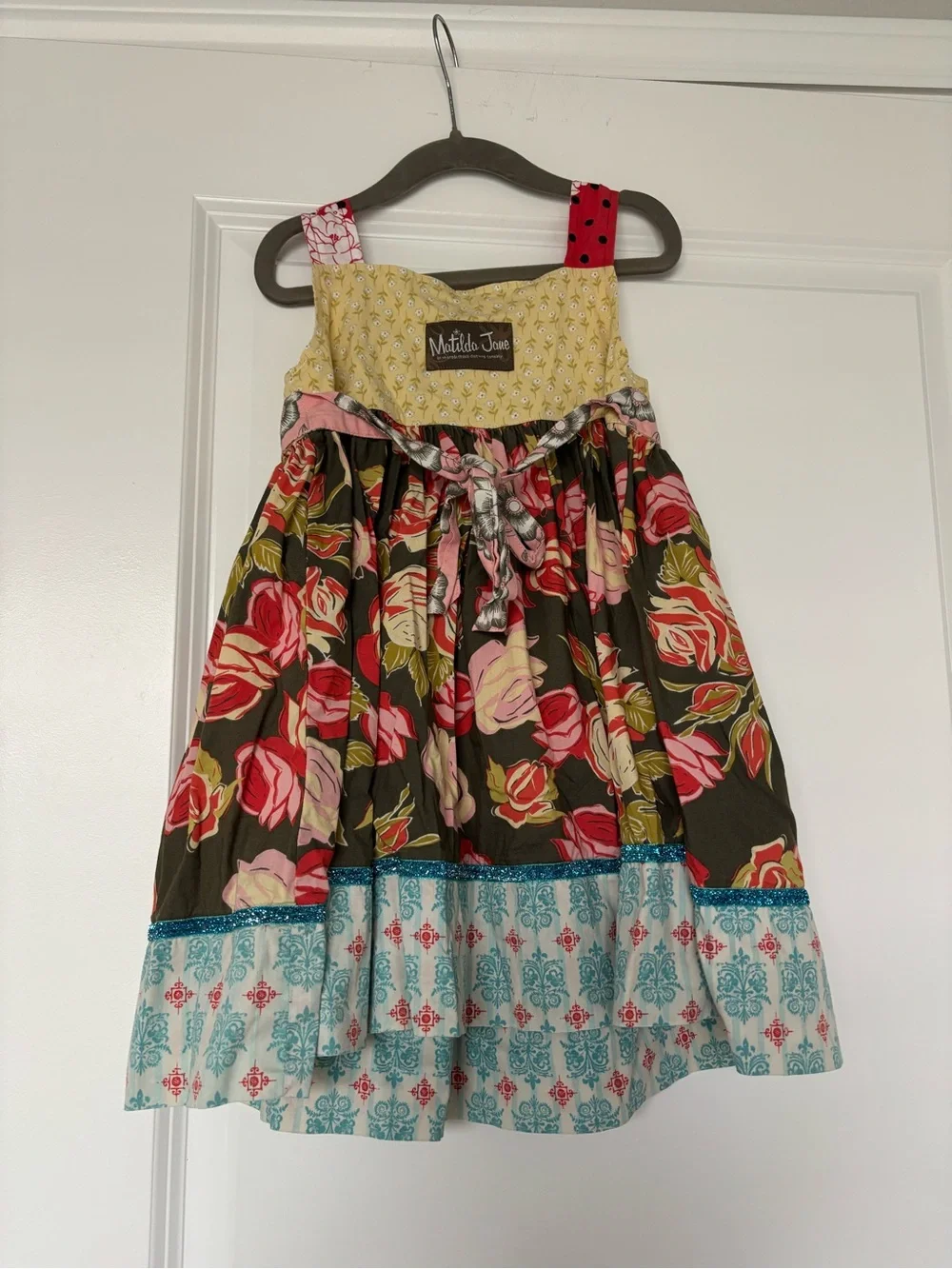 Matilda Jane Girls Serendipity Perfect Day Knot Pink Yellow Dress Size 4